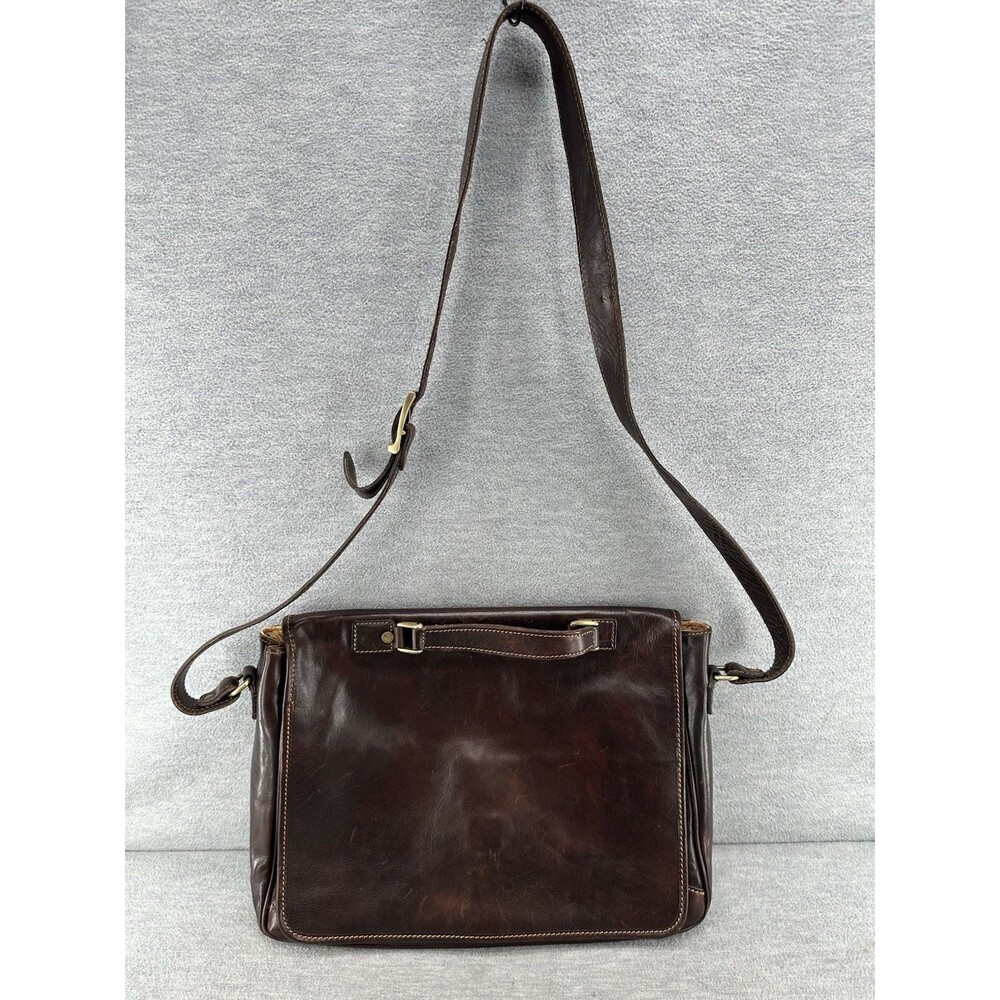 Vintage Brown Genuine Leather Briefcase Messenger Bag Made in Italy PU